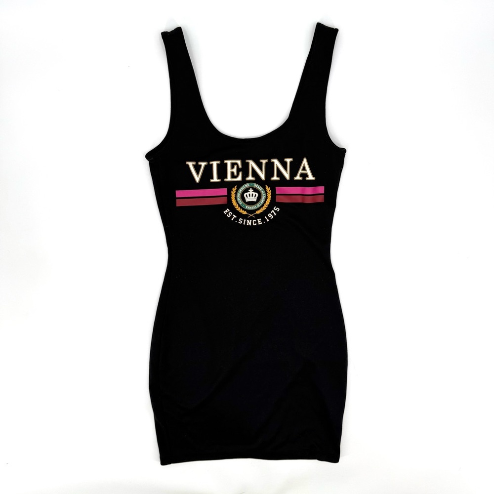 Vienna Black Bodycon Mini Tank Dress Pink Stripe Graphic Print Preppy Y2K Sporty
